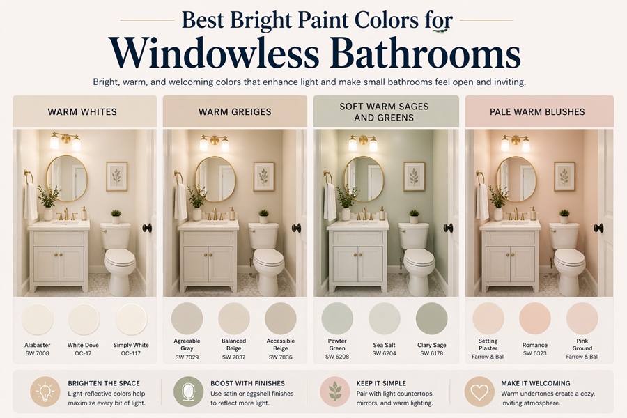 Best Bright Paint Colors for Windowless Bathrooms